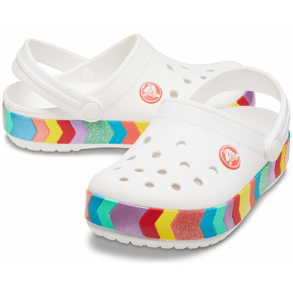 White Girls' Crocs Crocband™ Chevron Beaded Clogs | NZ 1494SGLO